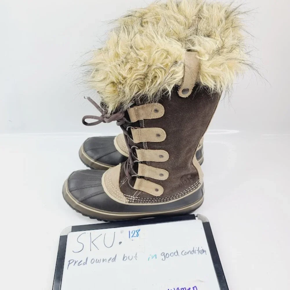 Sorel Women's Brown Joan Of Arctic NL1540-248 Leather Fur Mid-Calf Winter‎ 9